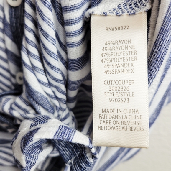 Max Studio | Blue White Stripes Tie Waist Summer Top Small Shirt - Picture 7 of 9
